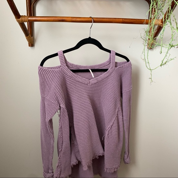 Free People Lavender Purple Moonshine Cold Shoulder Sweater - Picture 2 of 8